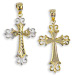 14k Gold Cross Pendant - Floral and Chevron with White Gold (31mm)