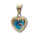 14k Gold Heart-shaped Pendant with Clear Turqoise Glass Evil Eye 10mm