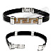 Leather and Stainless Steel Bracelet - Copper Greek Key Motif