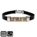 Leather and Stainless Steel Bracelet - Greek Key Motif