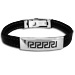 Leather and Stainless Steel Bracelet - Greek Key Motif Cut Out