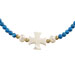 The Nefeli Collection - Blue Coral Bracelet with Mother of Pearl Cross and Evil Eye (2mm beads)