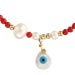 The Nefeli Collection -  Red Coral Bracelet with Tear Drop Shaped Mother of Pearl  Evil Eye (2mm bea