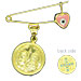 Gold Plated Sterling Silver Safety Pin w/ Byzantine Cross Newborn Pink Heart  Charm