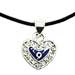 Rhinestone Heart Shaped Evil Eye Necklace w/ Leather Cord KI1065 (4 Color Options)