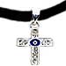 Rhinestone Cross w/ Evil Eye Necklace w/ Leather Cord KI1070 (4 Color Options)