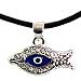 Rhinestone Fish Shaped Evil Eye Necklace w/ Leather Cord KI1075 (4 Color Options)