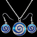Blue Minoan Swirl Motif Necklace and Earring Set with Rhinestones