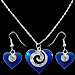 Blue Heart Minoan Swirl Motif Necklace and Earring Set with Rhinestones