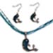 Enamel Minoan Dophin Pendant w/catching cord and matching earrings  - Turquoise KEN150