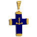 14k Gold Cross Pendant w/ Lapis Stone & Anchor (21mm)