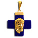 14k Gold Orthodox Cross Pendant w/ Lapis Stone & Jesus (16mm)