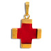 14k Gold Cross Pendant w/ Red Glass (12mm)