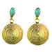 24k Gold Plated Sterling Silver Phaistos Disc Earrings w/ Turquoise Stone (17mm)