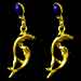 24k Gold Plated Sterling Silver Double Dolphin Earrings w/ Lapis Stone (35mm)