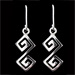 Sterling Silver Hook Earrings - Handcrafted Double Greek Key Motif Links (38mm)