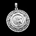 Sterling Silver Pendant - Alexander and Parthenon with Greek Key (26mm) Rhodium Plated