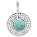 Sterling Silver Pendant - Turquoise Stone with Greek Key Motif (23mm)