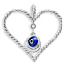 Sterling Silver Pendant - Heart with Mati Evil Eye and Swirl Motif Charms (36mm)