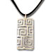 Sterling Silver Geometric Greek Key Pendant (38mm x 18mm) w/ Leather Cord